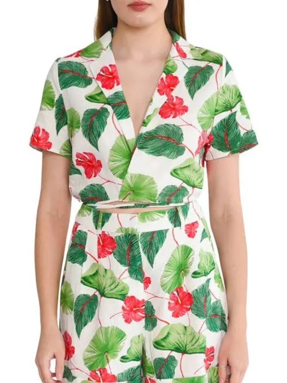 Wayf Linen-Viscose On the Road Wrap Front Top - 8